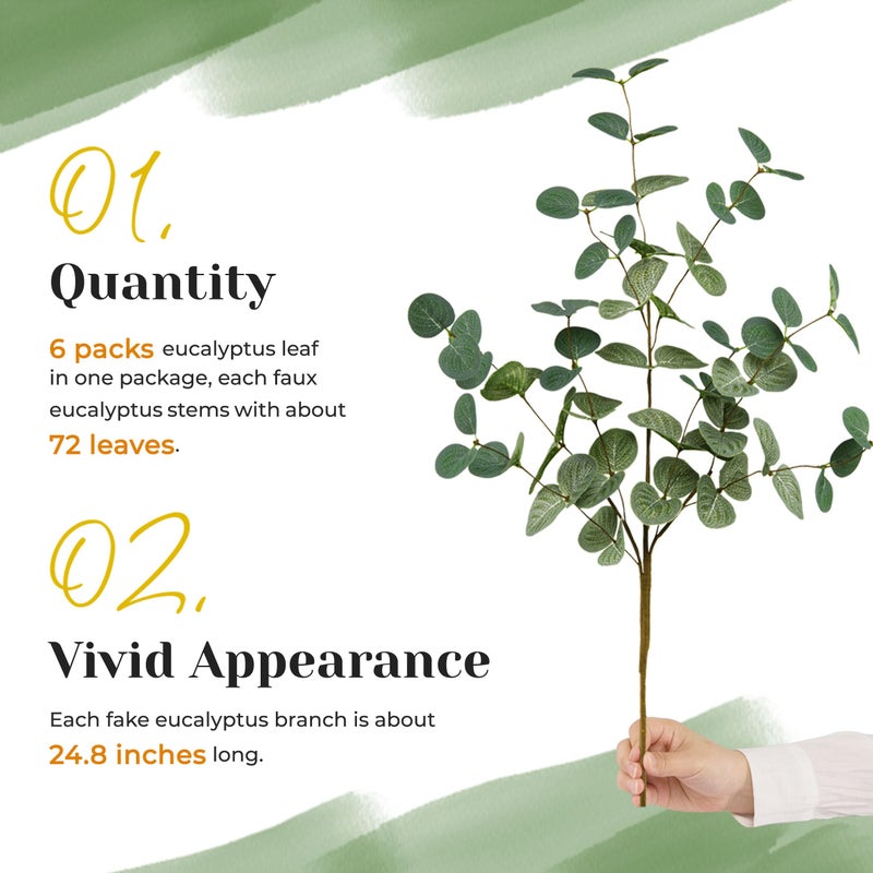 TOPHOUSE 6pcs Artificial Eucalyptus Leaves Stems Bulk 24.8â€ Silver Dollar Eucalyptus Artificial Greenery Silk Eucalyptus Plant for Home Wedding Farmhouse Decoration - Image 2
